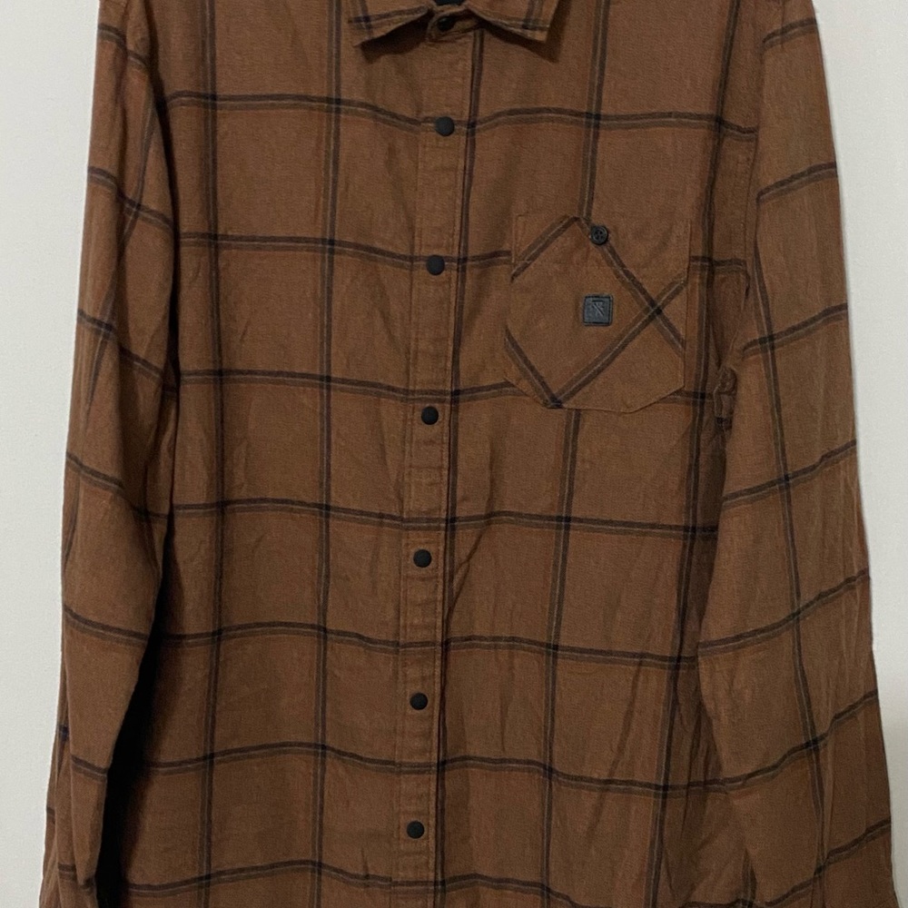 Roark Earthy Tone Checkered Flannel Outdoors Brown Black Shirt - Picture 2 of 9